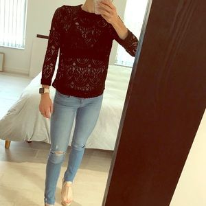 Long Sleeve Black Lace Banana Republic Top. XS